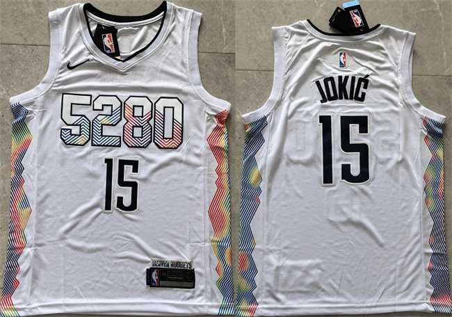 Mens Denver Nuggets #15 Nikola Jokic White 2024 City Edition Stitched Basketball Jersey